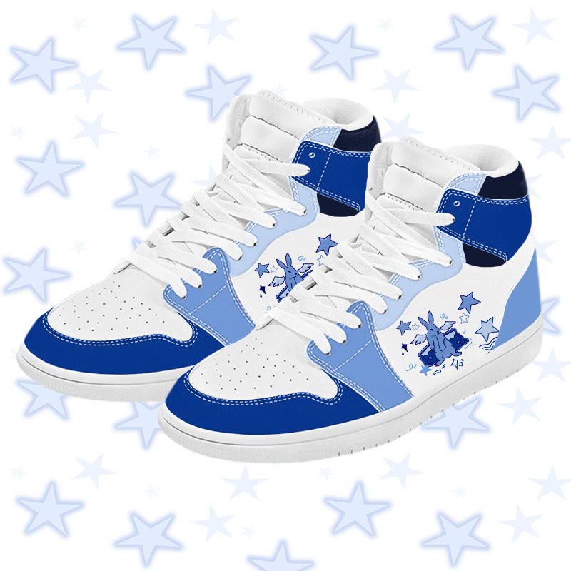 MODAKAWA Angel Bunny Graphic Color Block High Top Canvas Shoes - Blue A - 48 - image 1