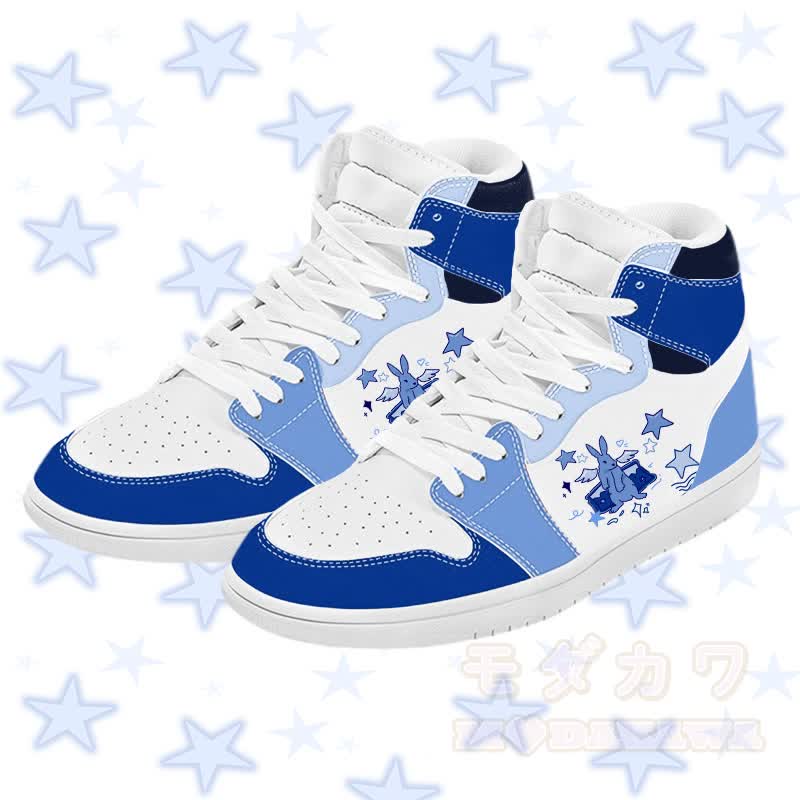 MODAKAWA Angel Bunny Graphic Color Block High Top Canvas Shoes - Blue A - 48 - image 1
