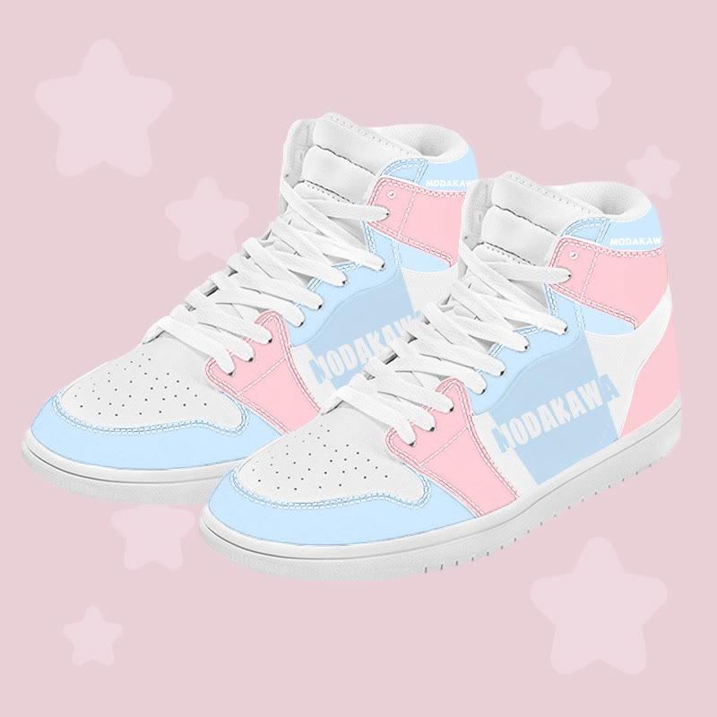 MODAKAWA Color Block Letter Graphic Color Block High Top Canvas Shoes - Blue&Pink A - 48 - image 1