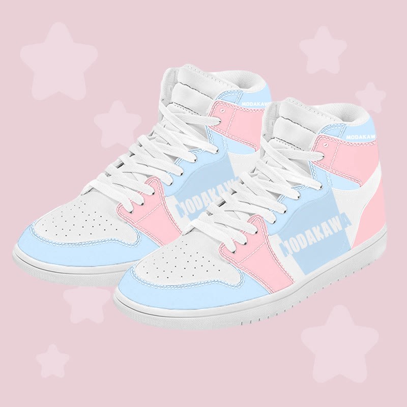MODAKAWA Color Block Letter Graphic Color Block High Top Canvas Shoes - Blue&Pink A - 48 - image 1