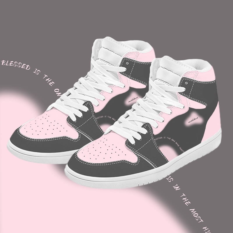 MODAKAWA Color Block Graphic High Top Canvas Shoes - Grey&Pink A - 48 - image 1