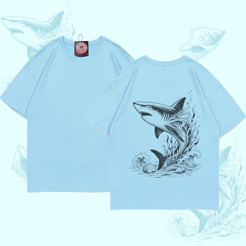 MODAKAWA Ocean Shark Graphic T-shirt - Blue - 5XL - image 1