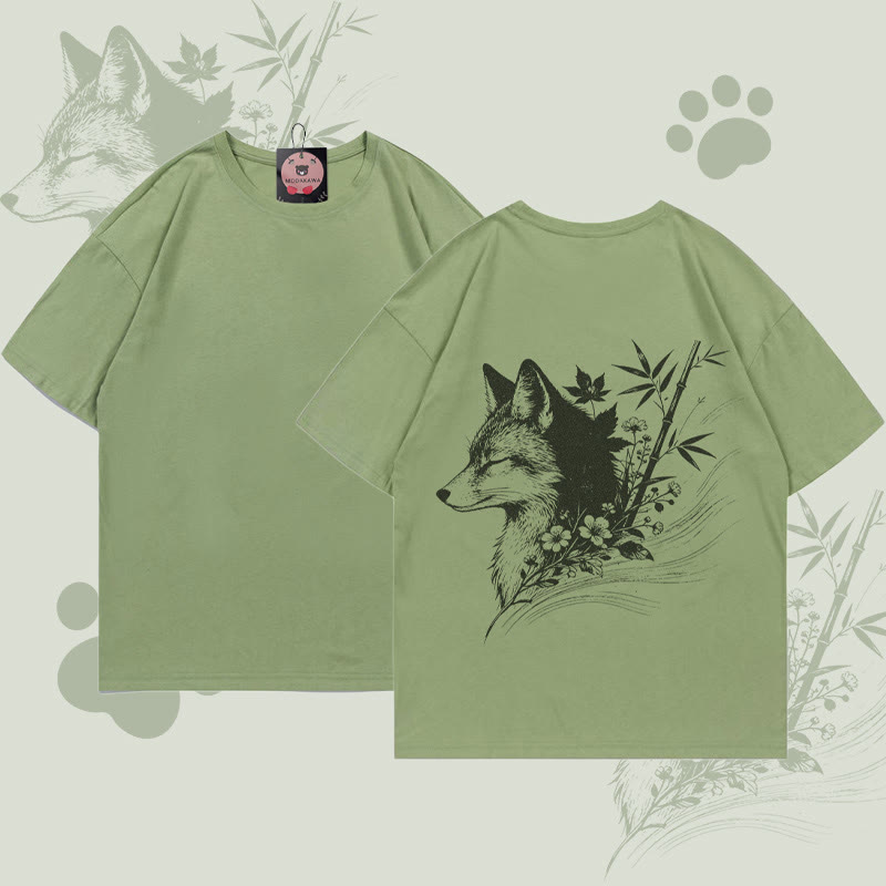 MODAKAWA Bamboo Fox Graphic T-shirt - Green - 5XL - image 1