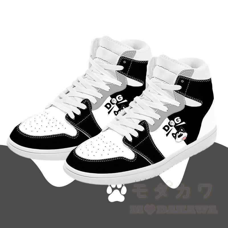 MODAKAWA Tongue Out Dog Graphic Color Block High Top Canvas Shoes - Black - 48 - image 2
