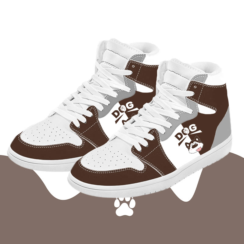 MODAKAWA Tongue Out Dog Graphic Color Block High Top Canvas Shoes - Brown - 48 - image 1