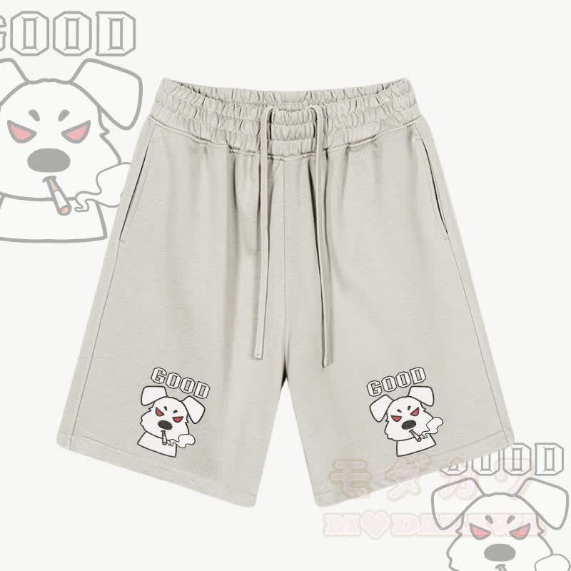 MODAKAWA GOOD Smoking Puppy Graphic Drawstring Shorts - Apricot - 2XL - image 1