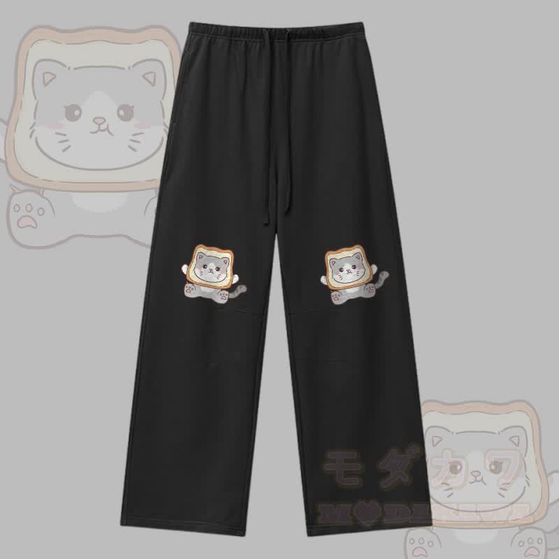 MODAKAWA Toast Cat Graphic Drawstring Pants - Black - XL - image 1