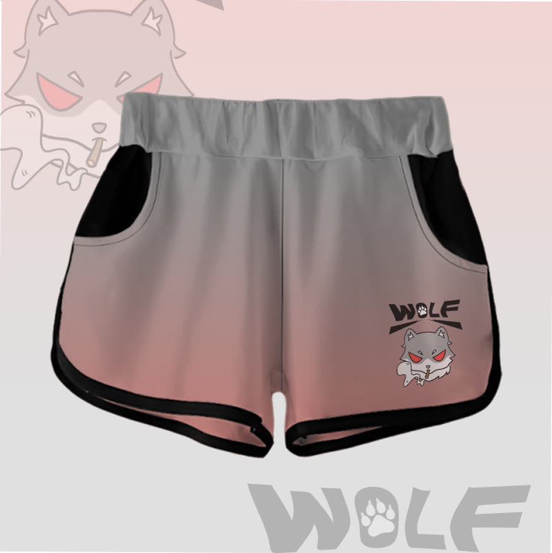 MODAKAWA Gradient Smoking Wolf Graphic Shorts - Grey&Red - 5XL - image 7
