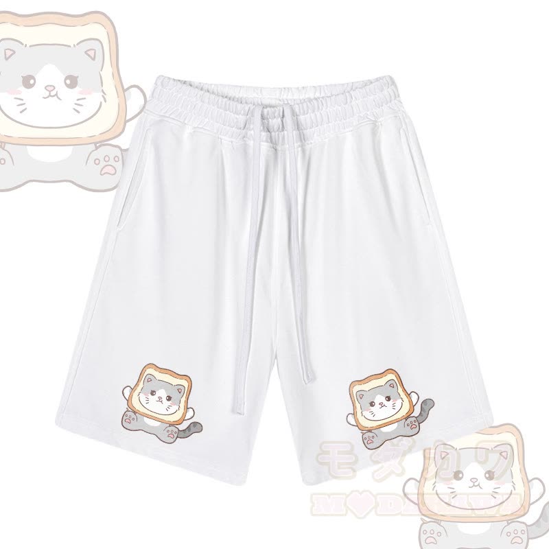 MODAKAWA Toast Cat Graphic Drawstring Shorts - White - 2XL - image 4