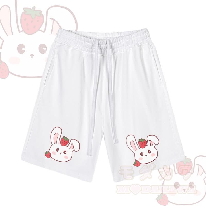 MODAKAWA Strawberry Bunny Graphic Drawstring Shorts - White - 2XL - image 4