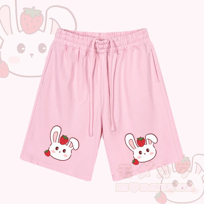 MODAKAWA Strawberry Bunny Graphic Drawstring Shorts - Pink - 2XL - image 1