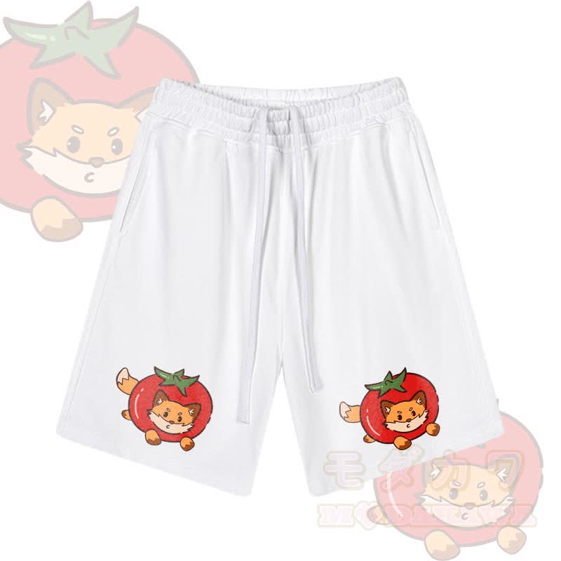 MODAKAWA Tomato Fox Graphic Drawstring Shorts - White - 2XL - image 5