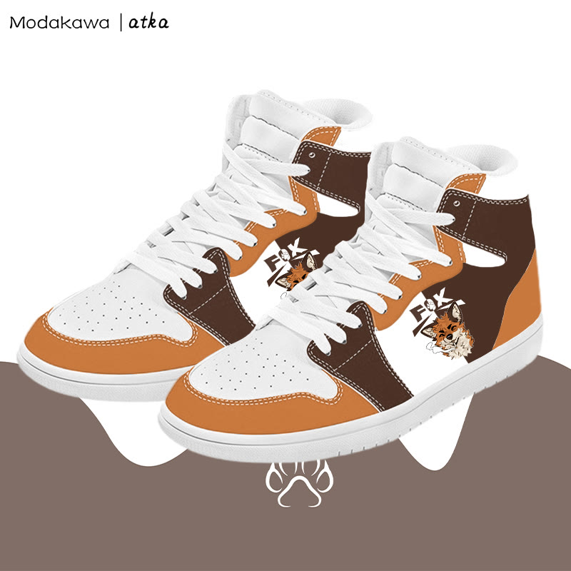 MODAKAWA X atka Fox Smoking Graphic Color Block High Top Canvas Shoes - Orange B - 48 - image 2