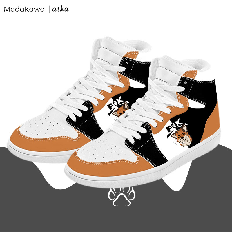 MODAKAWA X atka Fox Smoking Graphic Color Block High Top Canvas Shoes - Orange A - 48 - image 1