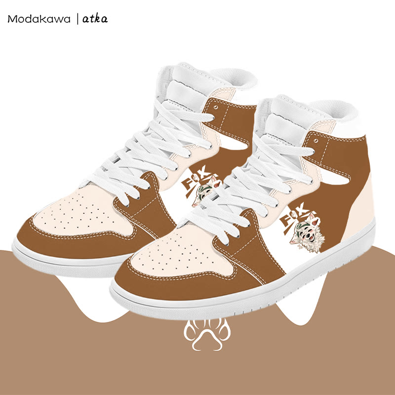 MODAKAWA X atka Fox Wants Meat Graphic Color Block High Top Canvas Shoes - Brown - 48 - image 3