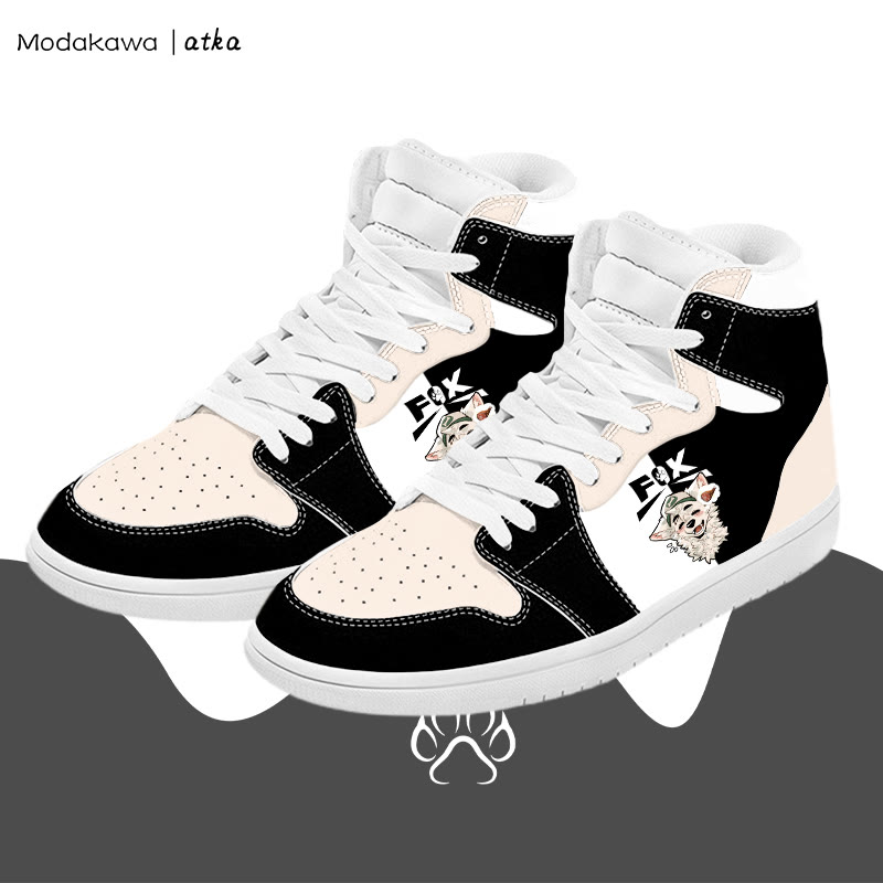 MODAKAWA X atka Fox Wants Meat Graphic Color Block High Top Canvas Shoes - Black - 48 - image 1