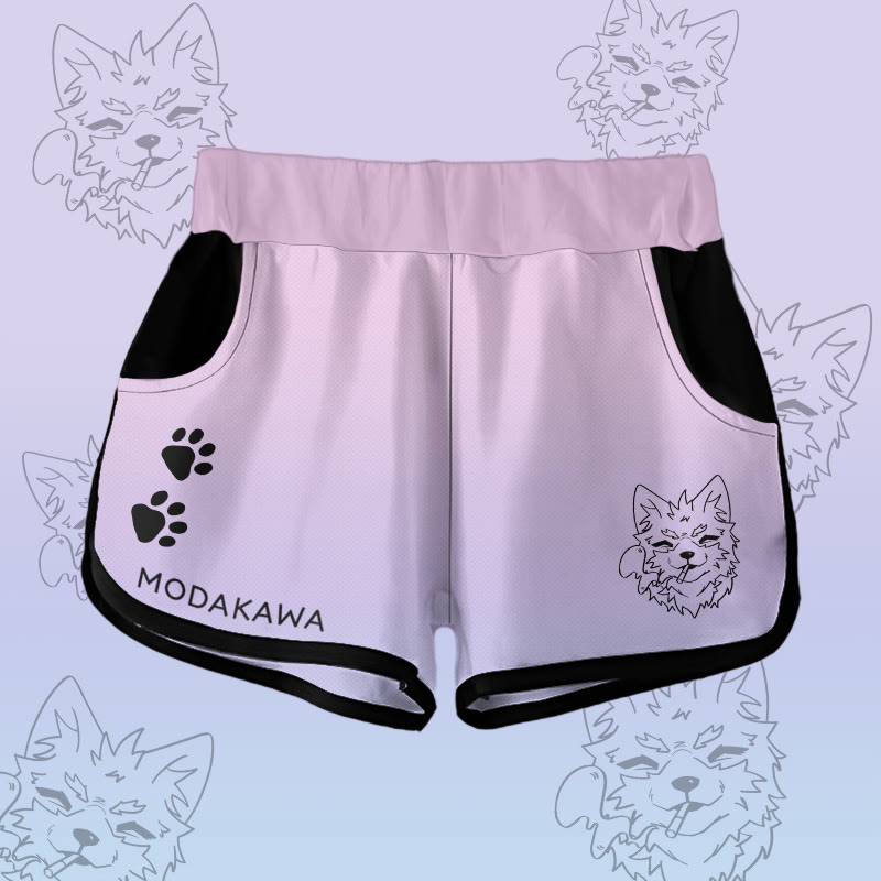 MODAKAWA Gradient KODA Smoking Puppy Graphic Shorts - Purple - 5XL - image 2