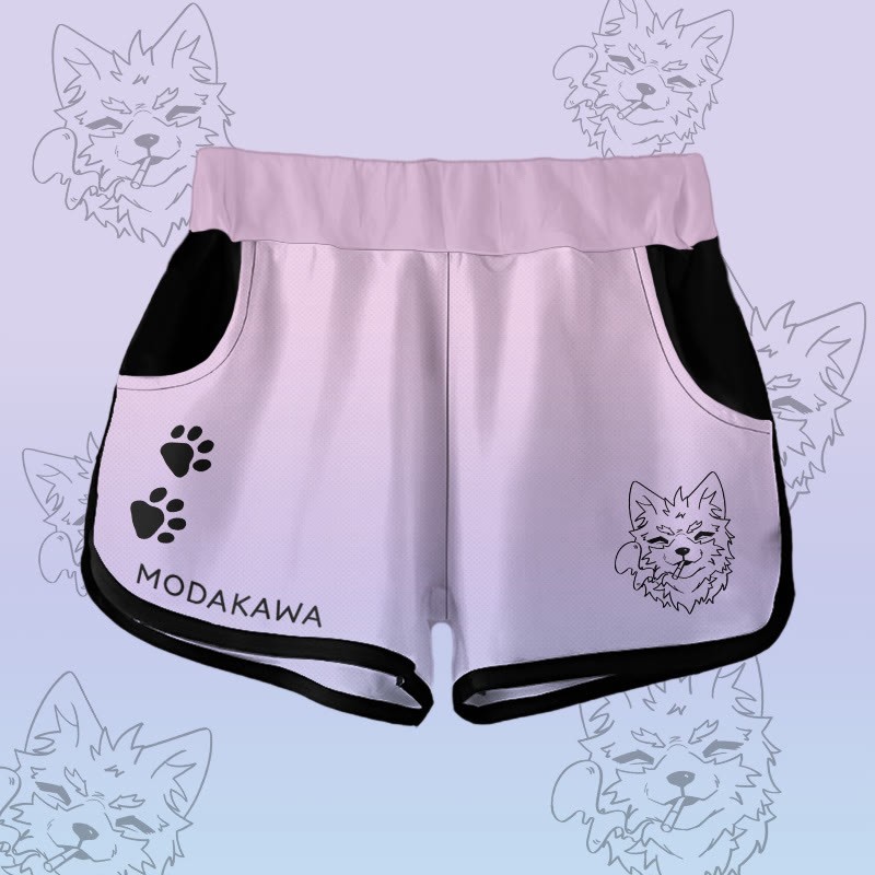 MODAKAWA Gradient KODA Smoking Puppy Graphic Shorts - Purple - 5XL - image 2