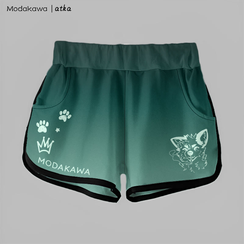MODAKAWA X atka Gradient Smoking Fox Graphic Shorts - Dark Green - 5XL - image 2