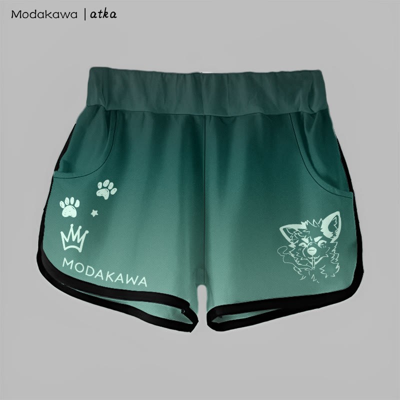 MODAKAWA X atka Gradient Smoking Fox Graphic Shorts - Dark Green - 5XL - image 2