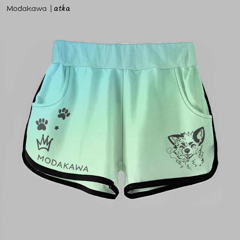 MODAKAWA X atka Gradient Smoking Fox Graphic Shorts - Light Green - 5XL - image 1