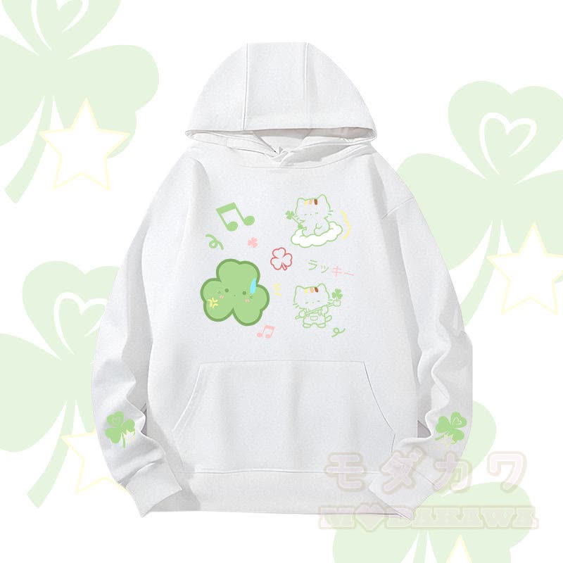 MODAKAWA Triple Clover Cat Graphic Heavyweight Hoodie - White - 2XL - image 5