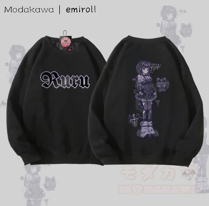 MODAKAWA X emiroll Ruru Graphic Unisex Sweatshirt - Black - 5XL - image 5