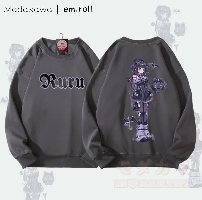MODAKAWA X emiroll Ruru Graphic Unisex Sweatshirt - Dark Grey - 5XL - image 2