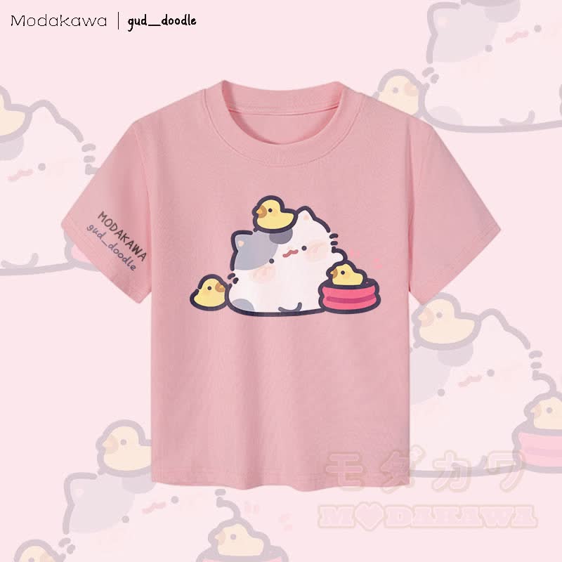 MODAKAWA x gud_doodle Kitty Chick Graphic Women's Cropped T-Shirt 92% Combed Cotton Crop Top - Pink - XL - image 1