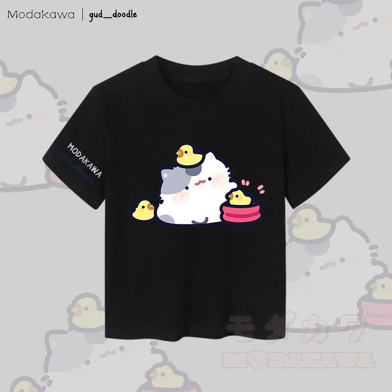 MODAKAWA x gud_doodle Kitty Chick Graphic Women's Cropped T-Shirt 92% Combed Cotton Crop Top - Black - XL - image 5