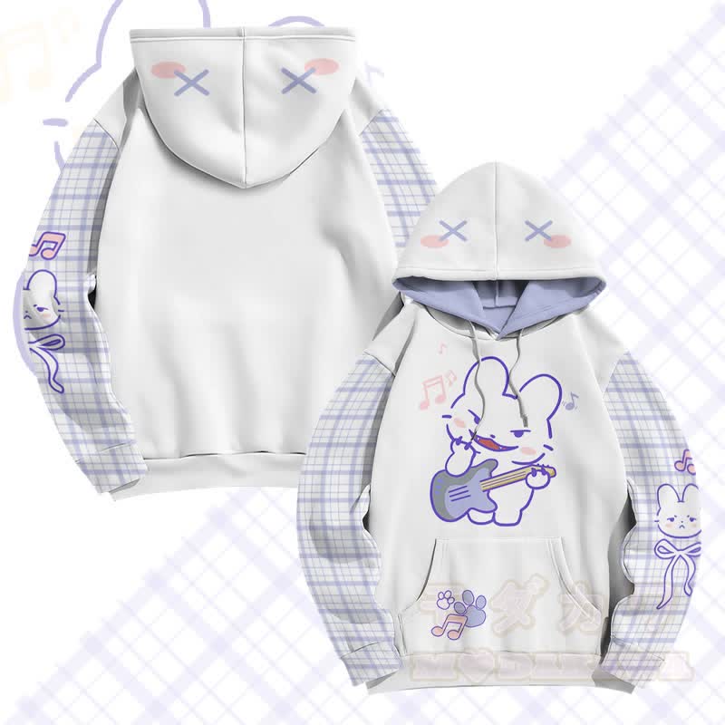 MODAKAWA Guitar Bunny Graphic All Over Print Pullover Hoodie - White&Purple - 5XL - image 2