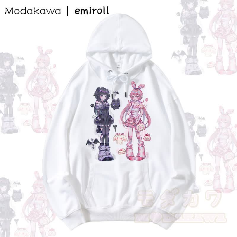 MODAKAWA X emiroll Ruru Rumi Graphic Streetwear Pullover Hoodie - White - 5XL - image 5
