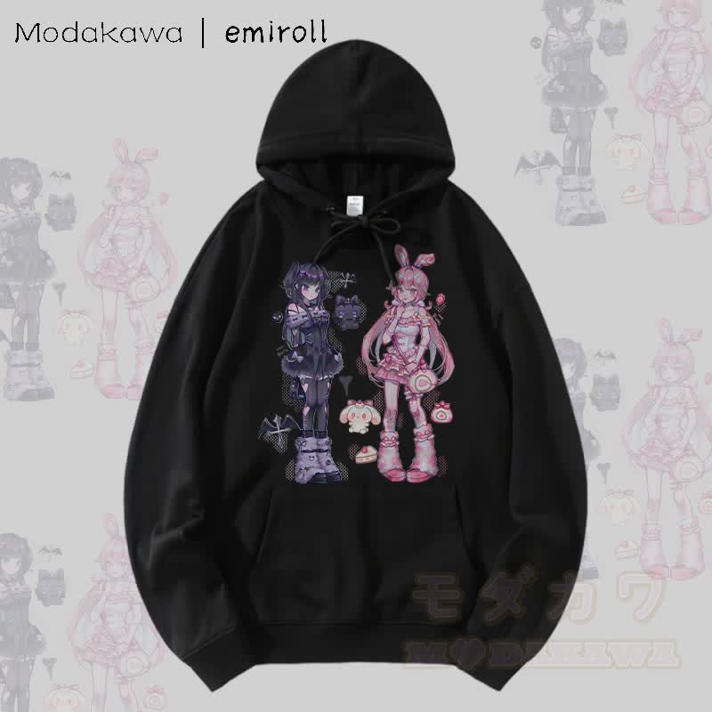 MODAKAWA X emiroll Ruru Rumi Graphic Streetwear Pullover Hoodie - Black - 5XL - image 4