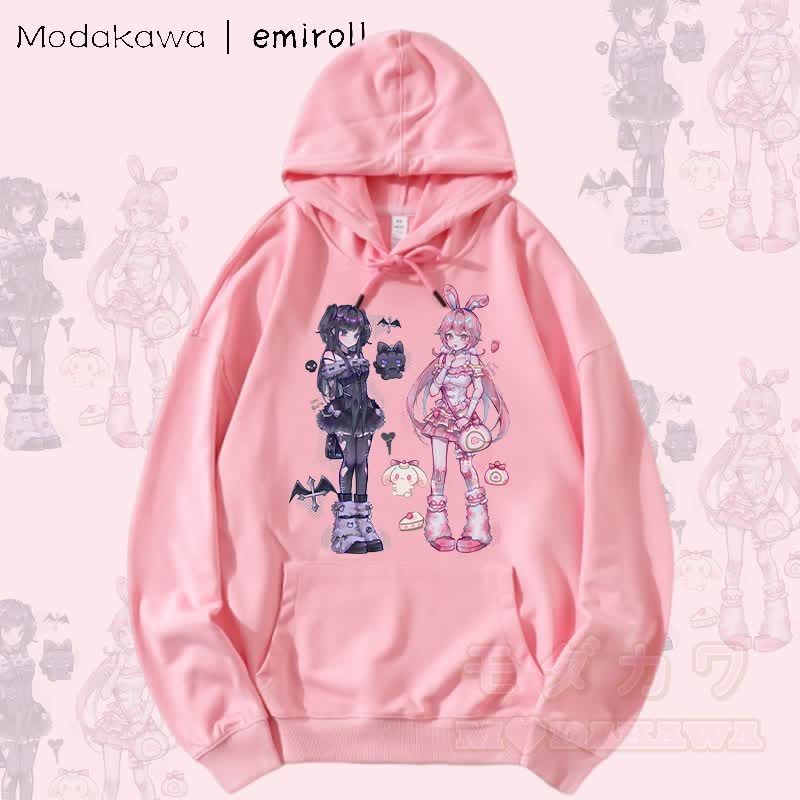 MODAKAWA X emiroll Ruru Rumi Graphic Streetwear Pullover Hoodie - Pink - 5XL - image 1