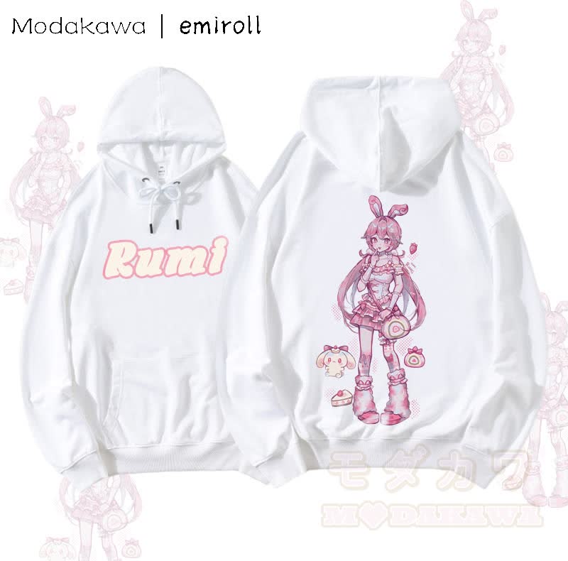 MODAKAWA X emiroll Rumi Graphic Streetwear Pullover Hoodie - White - 5XL - image 5