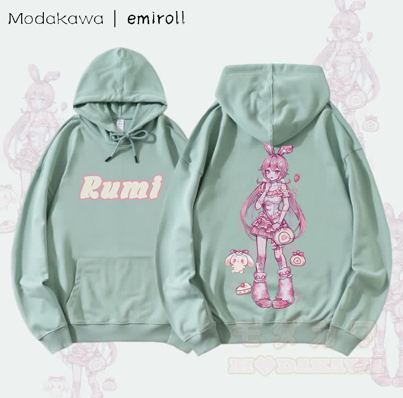 MODAKAWA X emiroll Rumi Graphic Streetwear Pullover Hoodie - Green - 5XL - image 2
