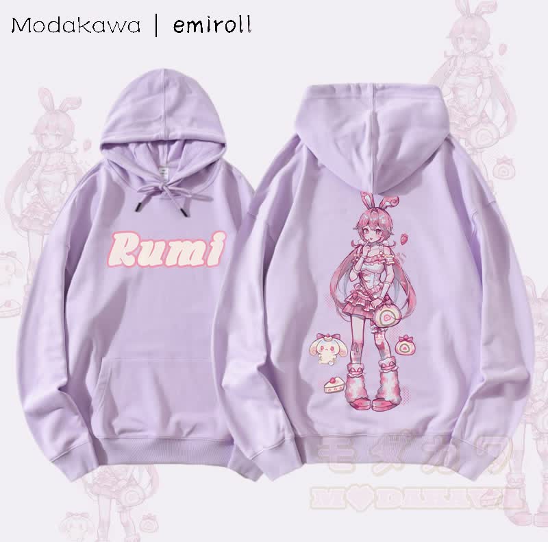 MODAKAWA X emiroll Rumi Graphic Streetwear Pullover Hoodie - Purple - 5XL - image 1