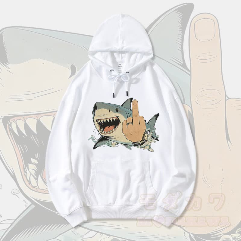 MODAKAWA Crazy Shark Graphic Streetwear Pullover Hoodie - White - 5XL - image 2