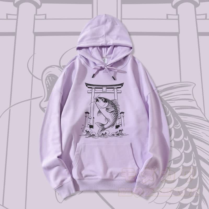 MODAKAWA Jumping Fish Graphic Streetwear Pullover Hoodie - Purple - 5XL - image 2
