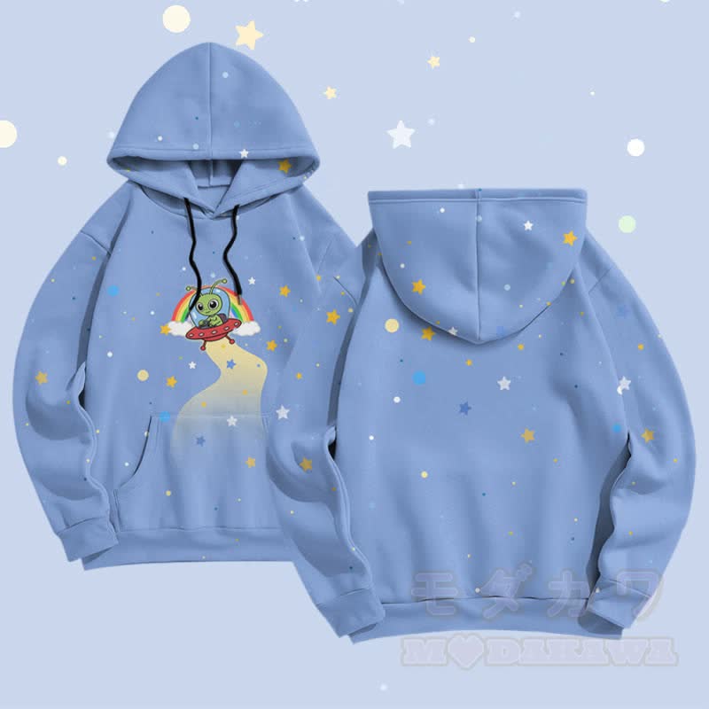 MODAKAWA Starry Alien Graphic All Over Print Pullover Hoodie - Blue - 5XL - image 2