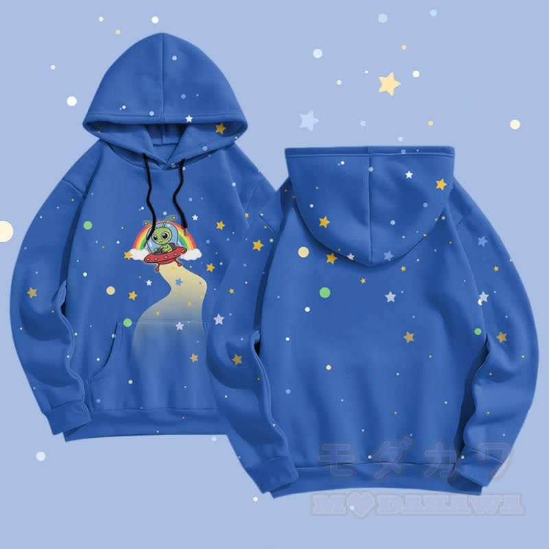 MODAKAWA Starry Alien Graphic All Over Print Pullover Hoodie - Dark Blue - 5XL - image 1