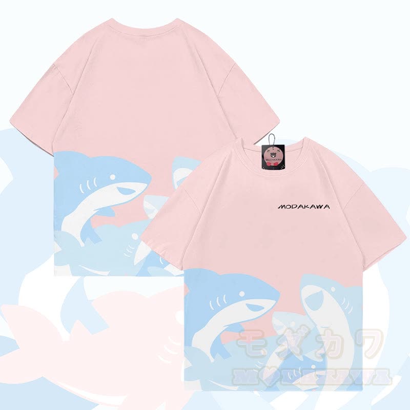 MODAKAWA Funny Shark Graphic All Over Print T-shirt - Pink - 5XL - image 3