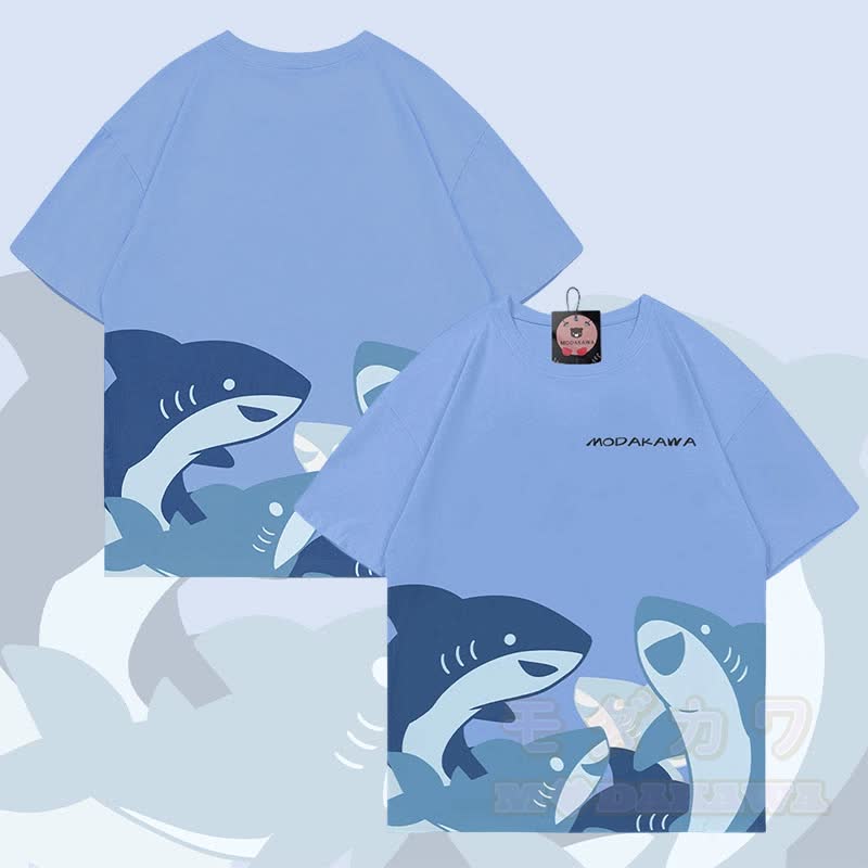 MODAKAWA Funny Shark Graphic All Over Print T-shirt - Blue - 5XL - image 2