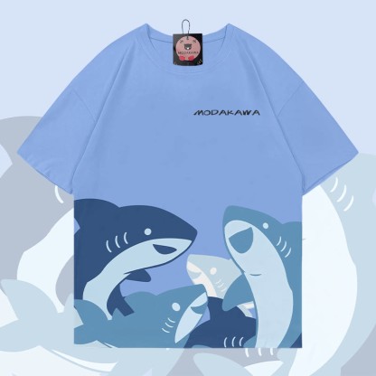 MODAKAWA Funny Shark Graphic All Over Print T-shirt - image 1