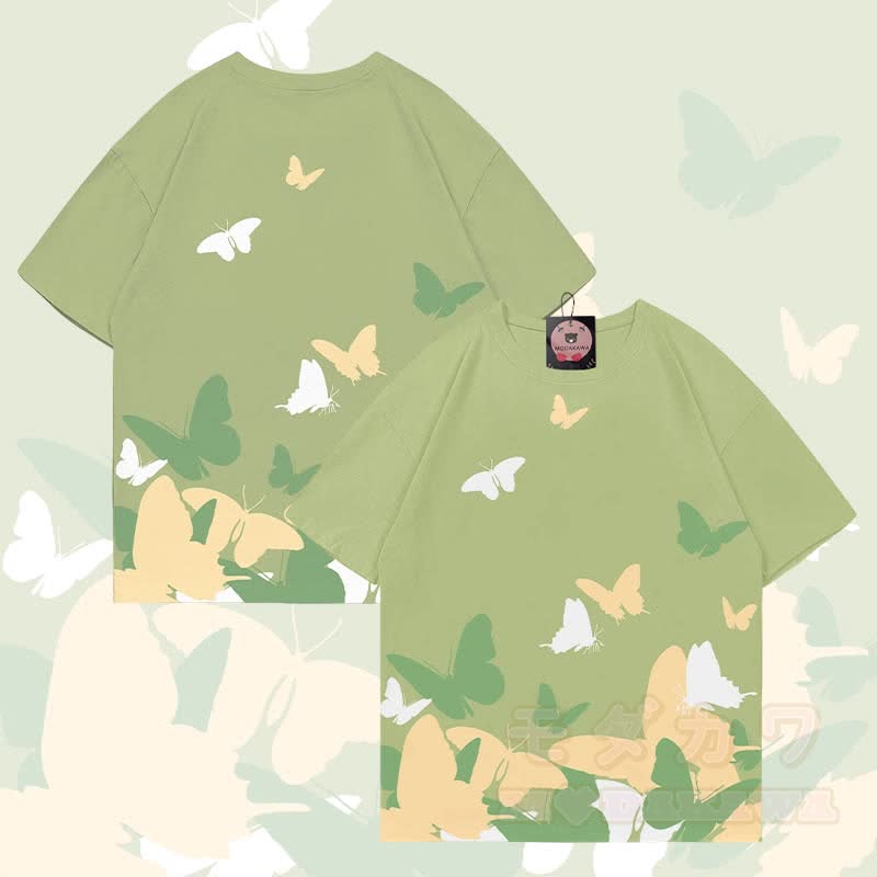 MODAKAWA Butterfly Graphic All Over Print T-shirt - Green - 5XL - image 2