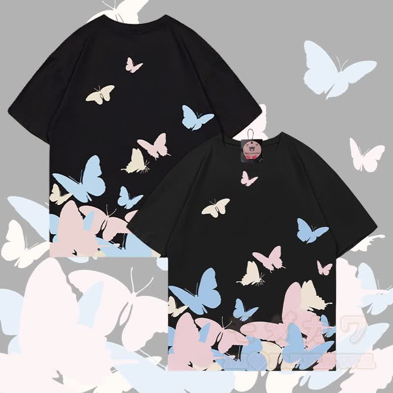 MODAKAWA Butterfly Graphic All Over Print T-shirt - Black - 5XL - image 6