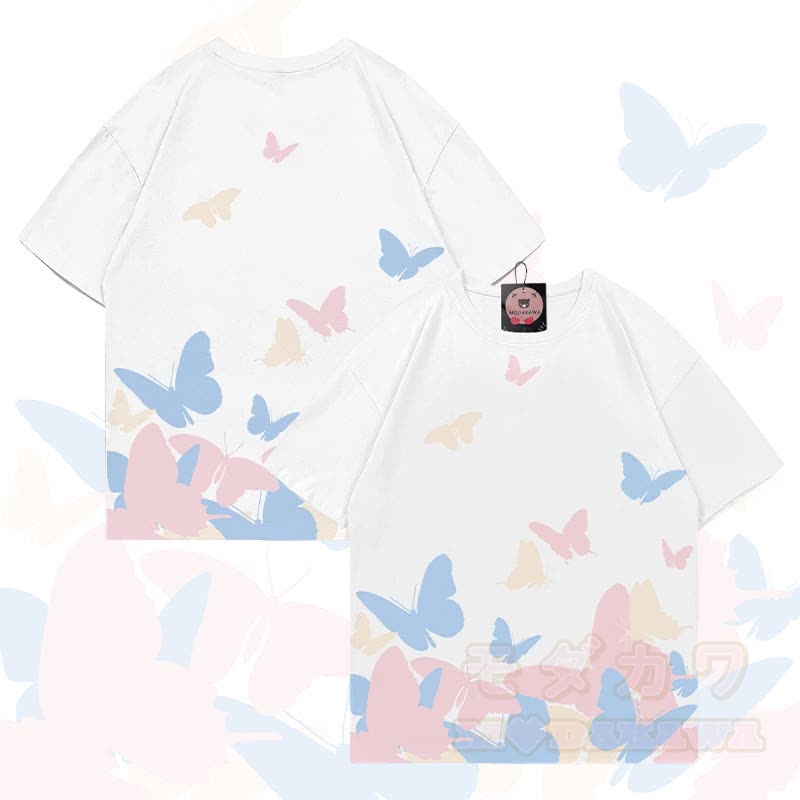 MODAKAWA Butterfly Graphic All Over Print T-shirt - White - 5XL - image 5