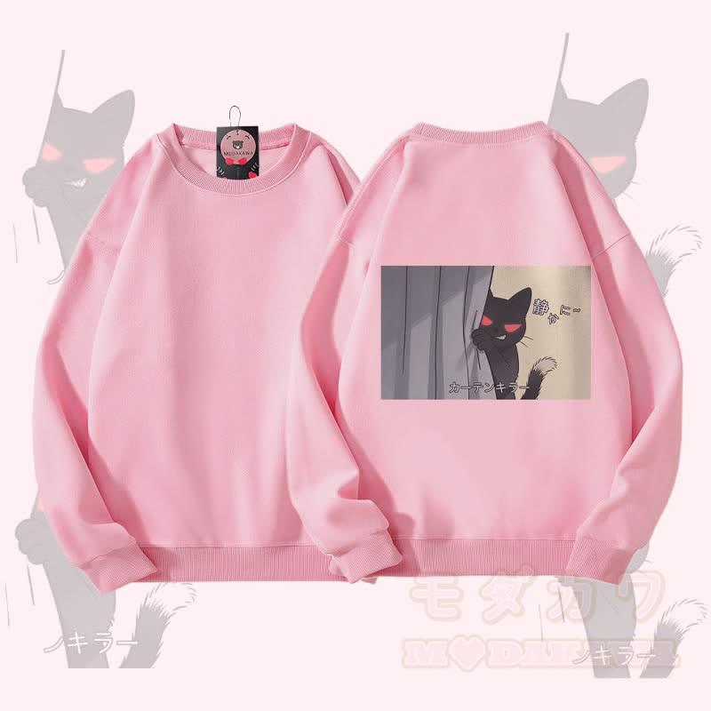 MODAKAWA Peeking Black Cat Graphic Unisex Sweatshirt - Pink - 5XL - image 2