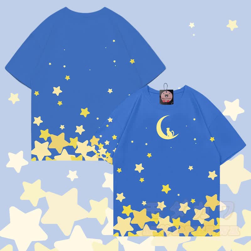 MODAKAWA Star Moon Graphic All Over Print T-shirt - Dark Blue - 5XL - image 2