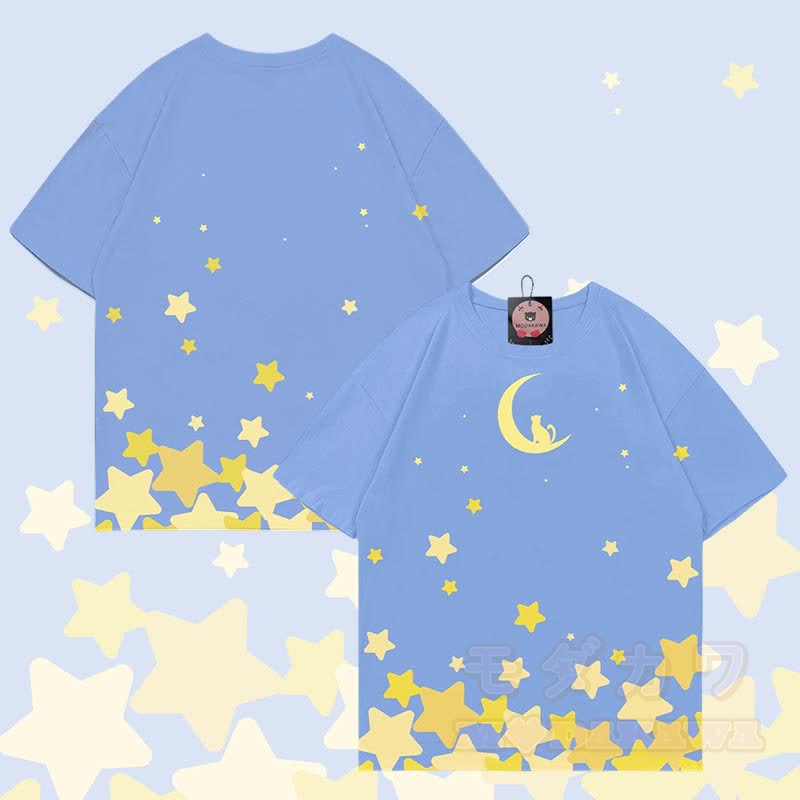 MODAKAWA Star Moon Graphic All Over Print T-shirt - Blue - 5XL - image 1